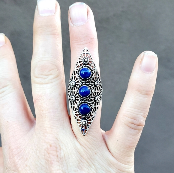 New Lapis Lazuli Silver Statement Ring. - Picture 11 of 16